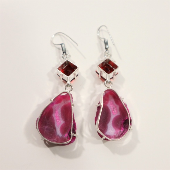 Solar Quartz Druzy Garnet Ethnic & .925 Silver - Picture 3 of 4